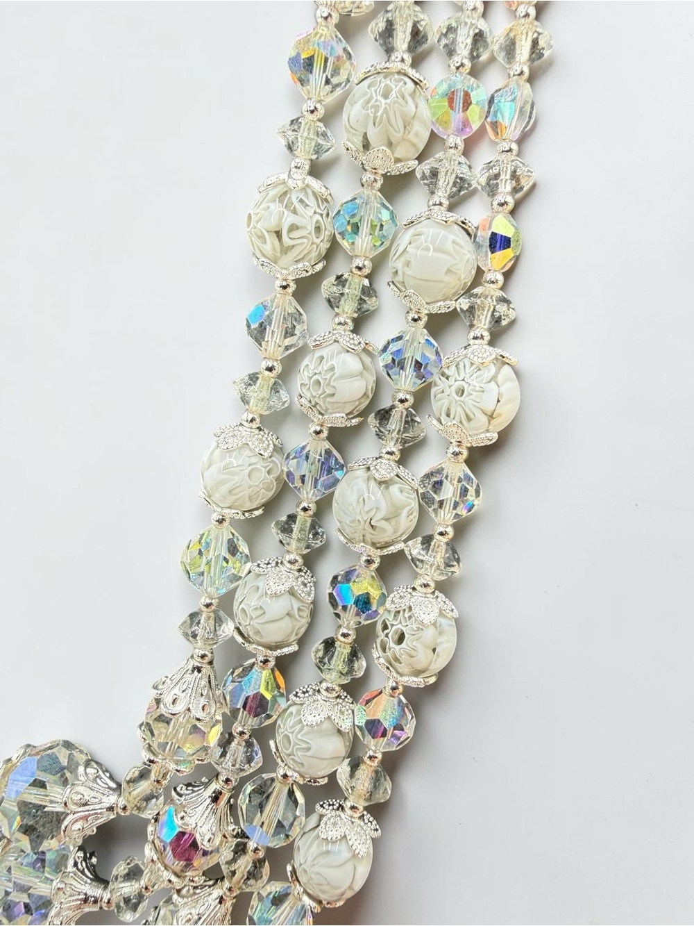 Artisan Handmade Vintage Venetian Millefiori Lampwork & Swarovski Crystal 4Stran - Picture 7 of 17